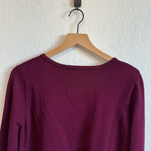 Milly Ostrich Feather Trim Crew Neck Pullover Sweater Burgundy Red Purple L - Picture 6 of 10